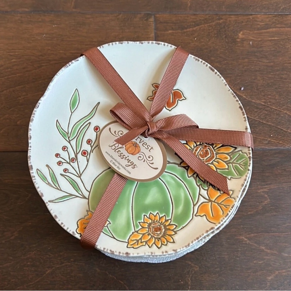 Set of 4 Eli + Ana Thanksgiving Fall Pumpkin Appetizer Dessert Plates 6”